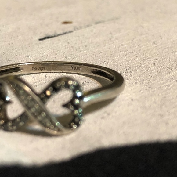 BEST DEAL! Silver Black/White Diamond <3 ∞ Ring